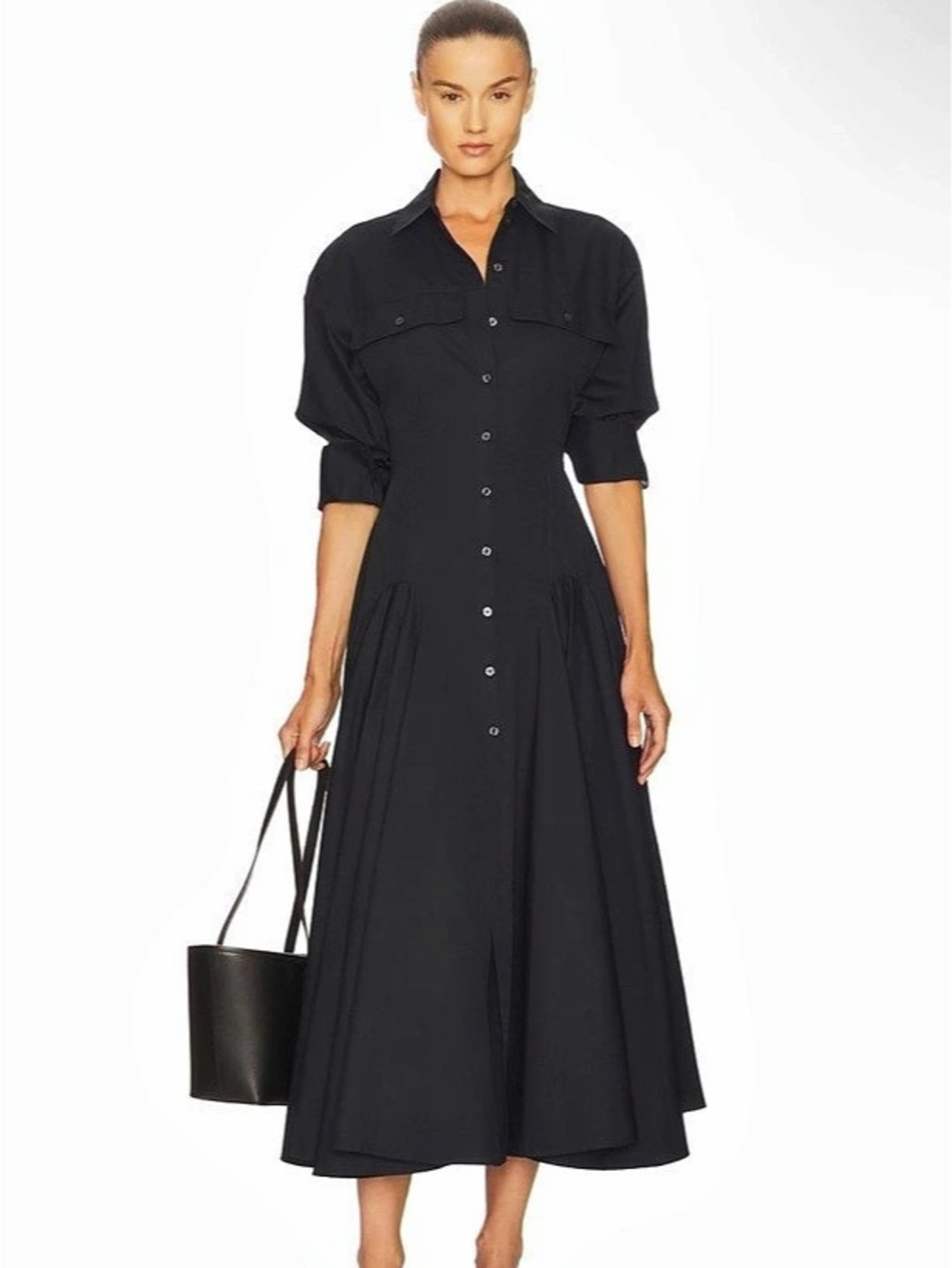 Helsa Godet Shirt Dress in Black